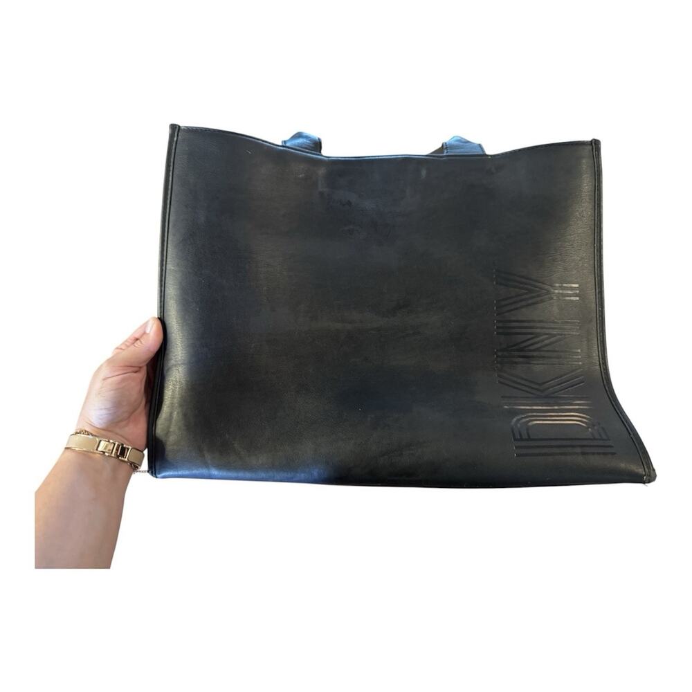 DKNY Faux Leather Large Logo Briefcase Tote Black Office Bag Removable Straps - Picture 5 of 9